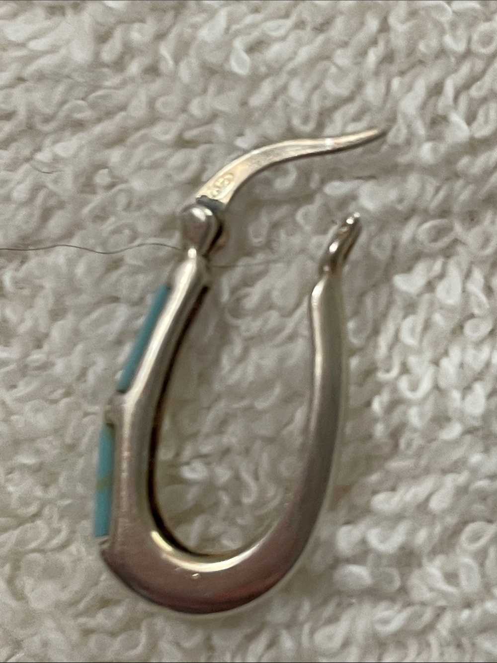 Sterling Silver Hoop Earrings with Turquoise Inlay - Picture 4 of 6